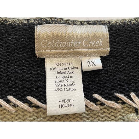 Coldwater Creek Ramie & Cotton Blend Black Patchwork Fall Leaves Cardigan 2X - Picture 8 of 12